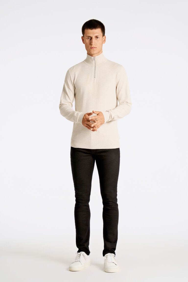 Ecovero Half-Zip Knit Off White Mel