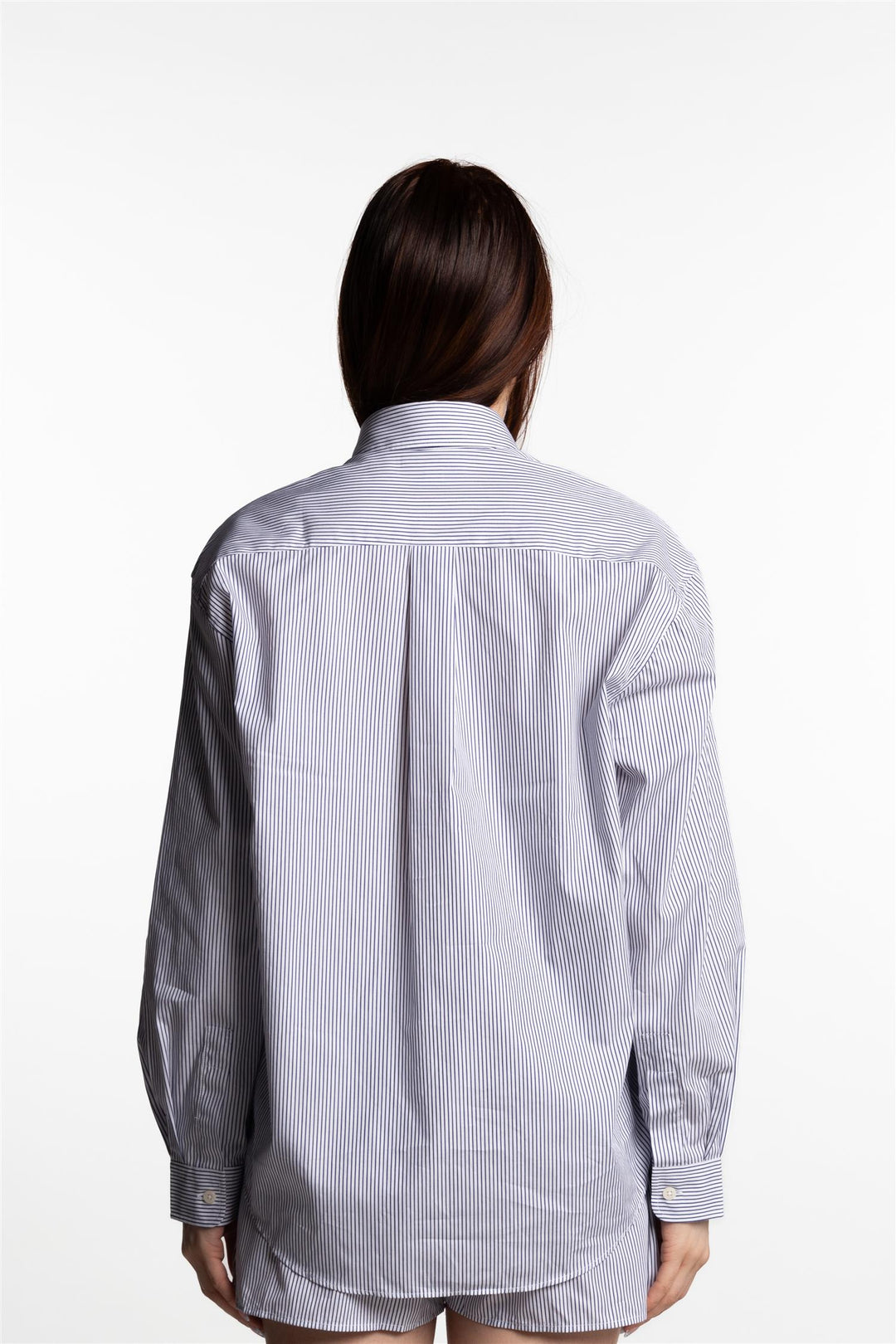 SRC Embroidered Oversized Shirt- White/Navy Thin Stripe/Navy