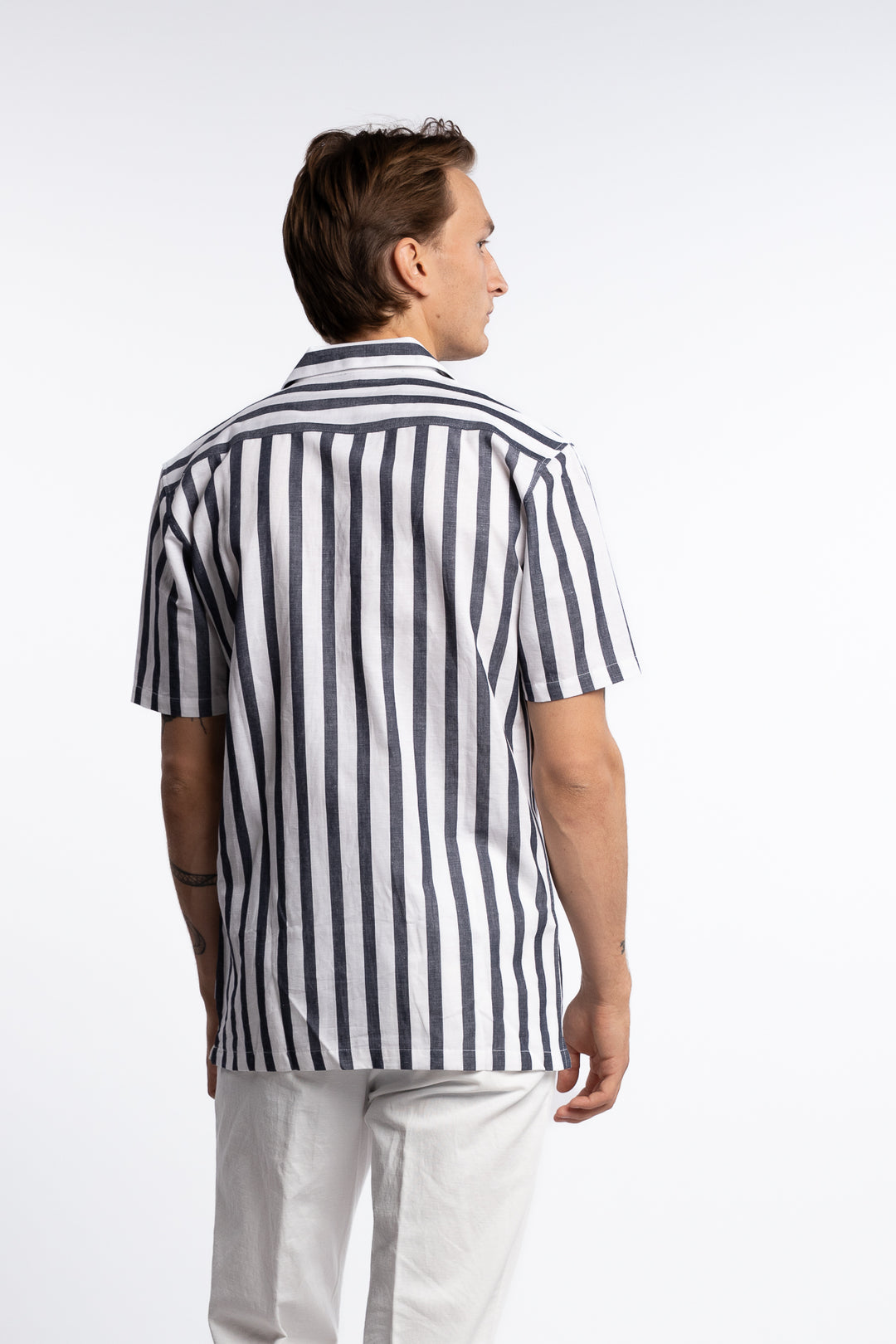 Cotton/Linen Striped Resort S/S Shirt Navy