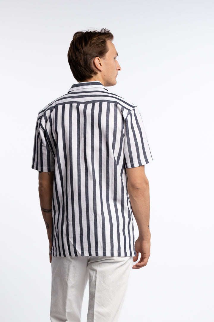 Cotton/Linen Striped Resort S/S Shirt Navy