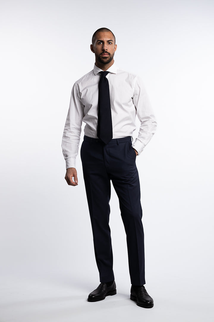 Denz Slim Fit Wool Trousers Navy