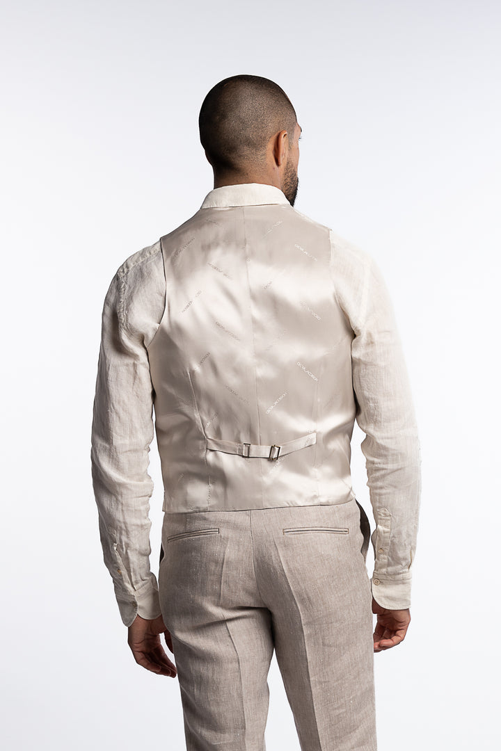 Carlo Regular Fit Linen Waistcoat Trench Beige