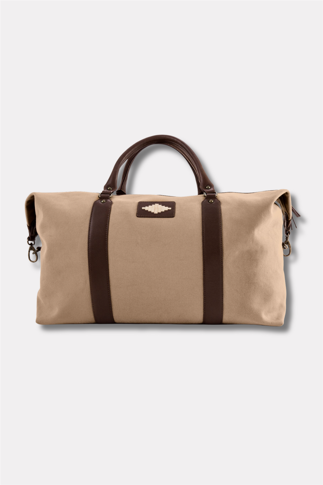 Caballero Large Travel Bag - Brown Leather and Sand Canvas With Cream Stitching