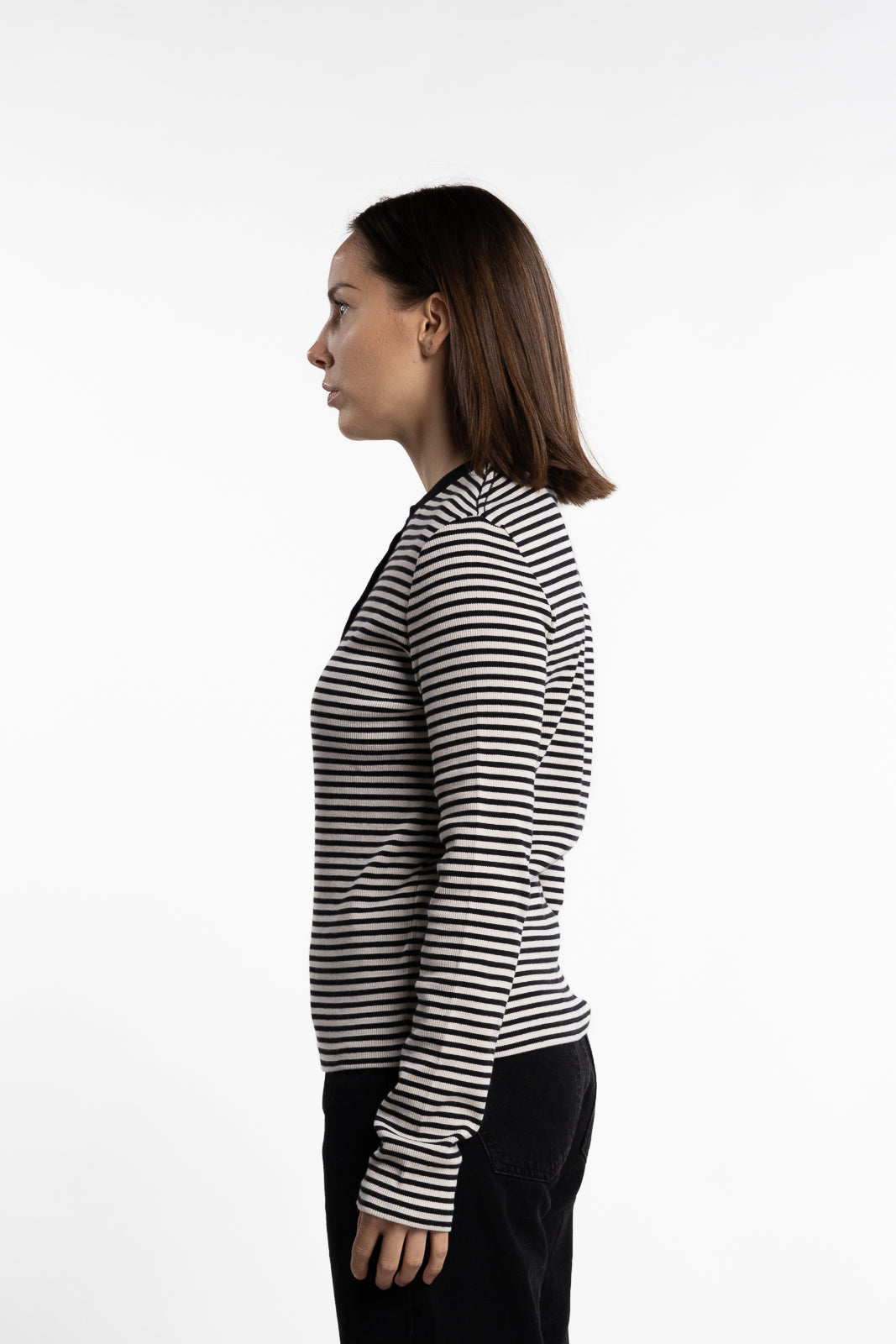 Alessia Long Sleeve Tee - Cream and Black Stripe