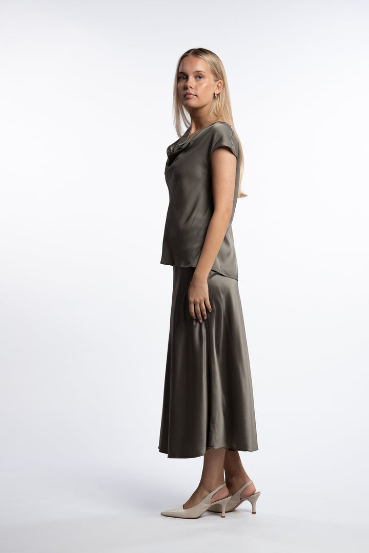 Zia silk top- Light military
