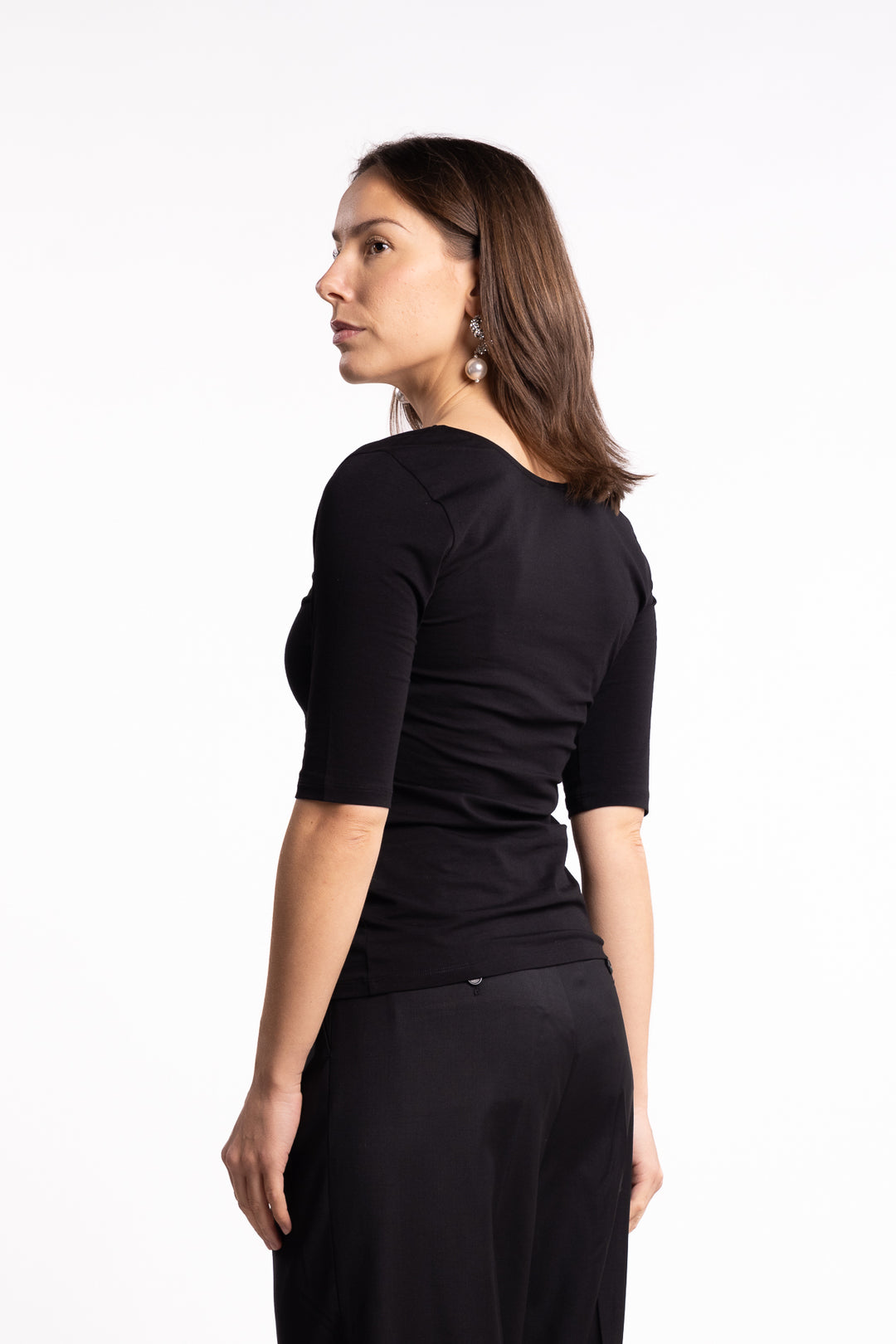 Cotton Stretch Scoop Neck Top- Black