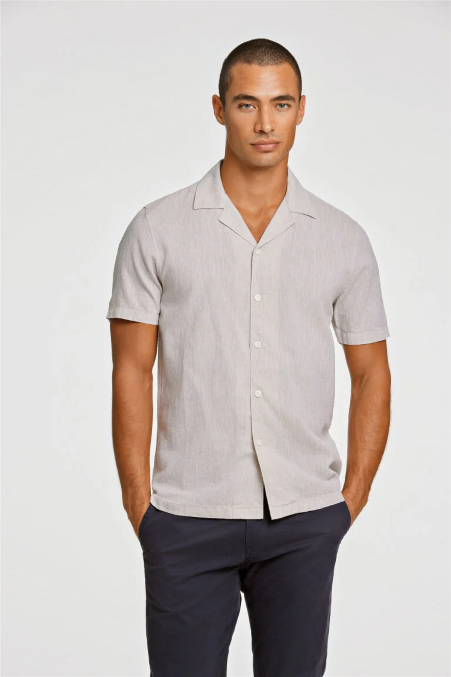 Casual Linen Blend Resort S/S Light Stone
