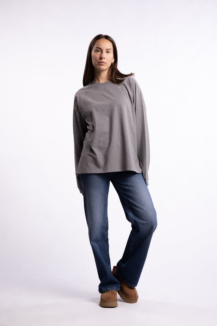 Thelma LS Cotton Tee- Grey Malange
