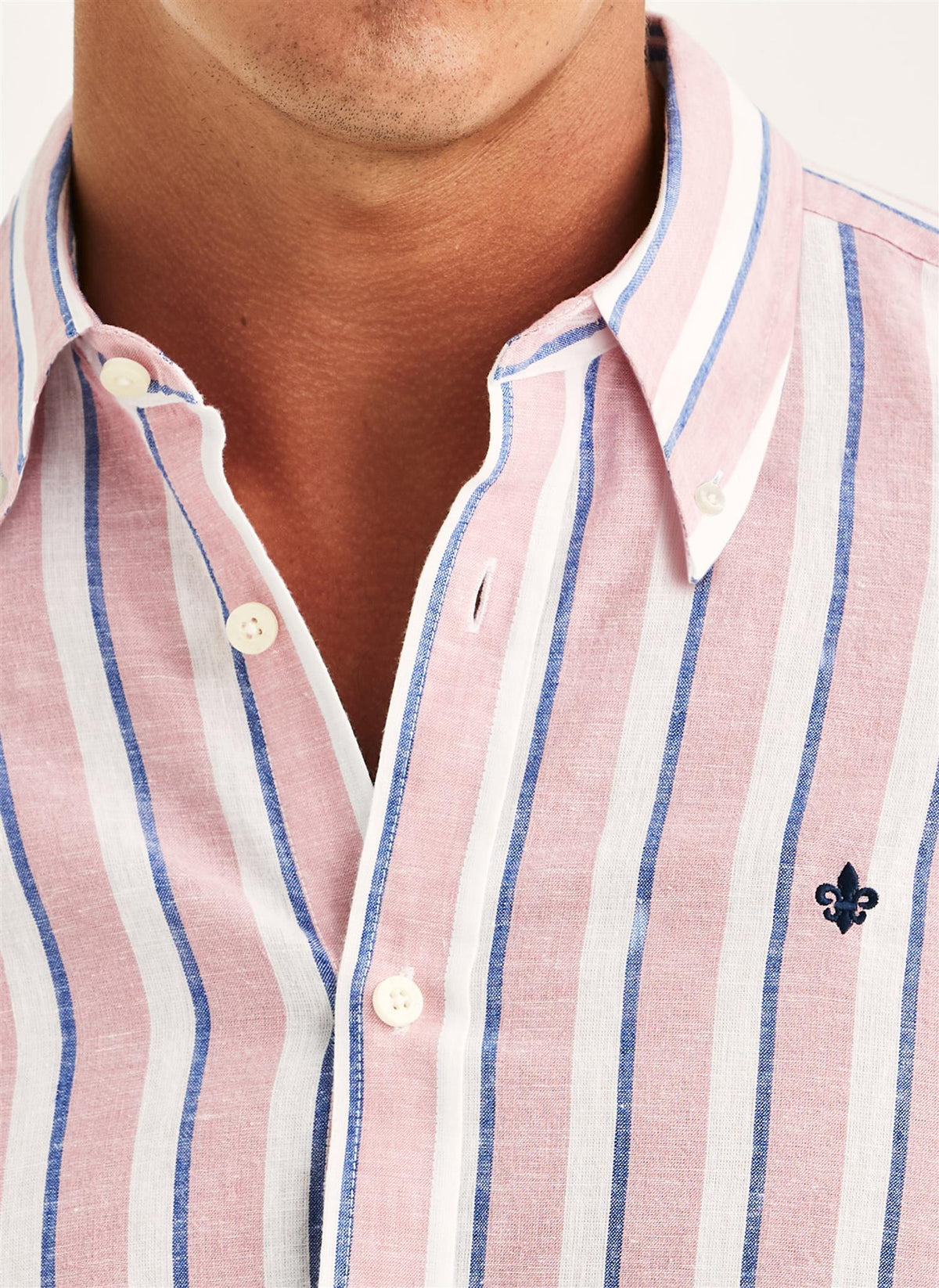 Douglas Classic Fit Linen Shirt Mix Stripe Pink