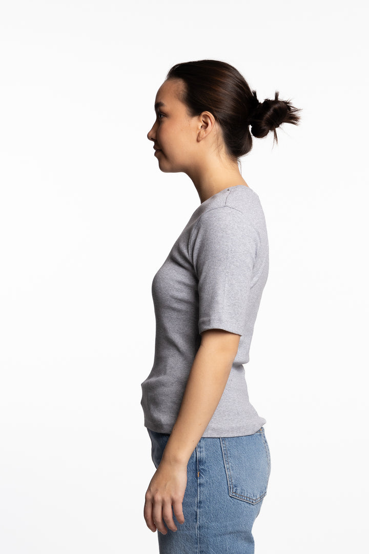 Pippa Rib Tee- Light Grey Melange