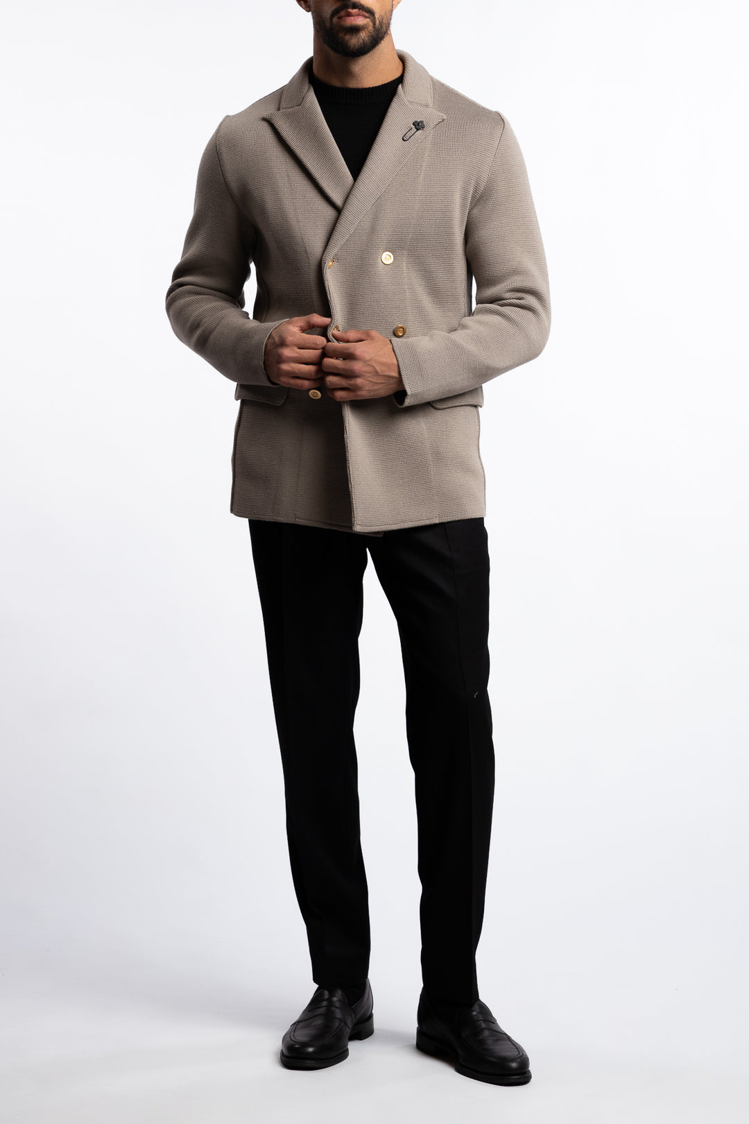 Knitted Wool Peacoat Beige
