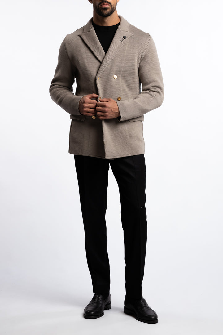 Knitted Wool Peacoat Beige