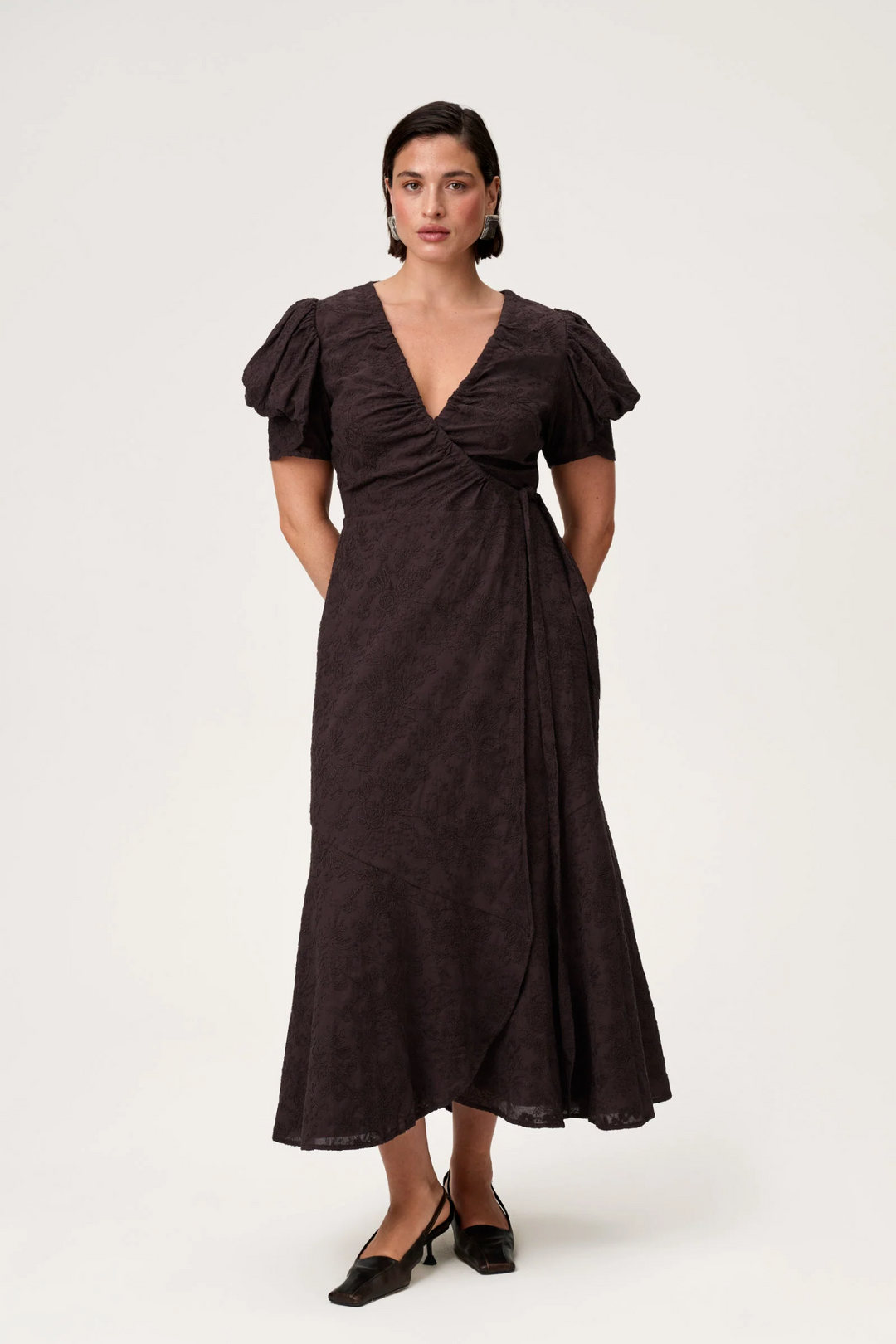 Ferrone Midi Dress- Brown Embroidery