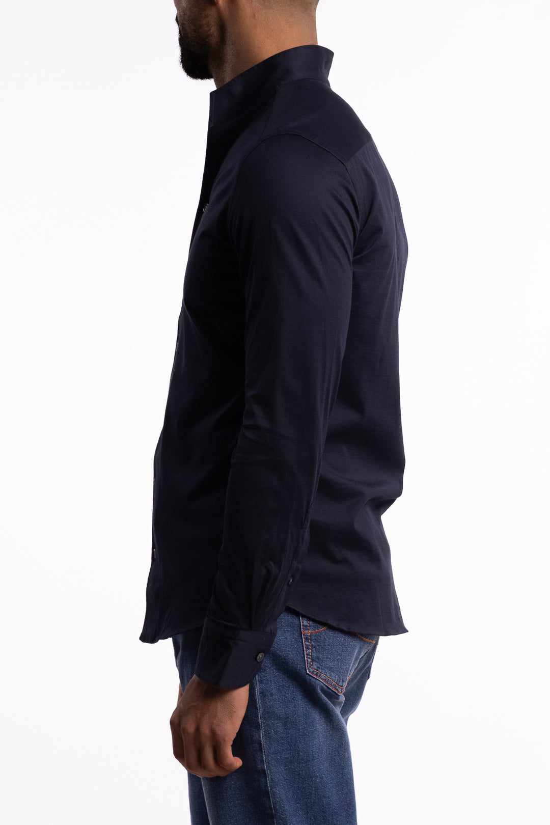 No Collar Cotton Shirt Navy