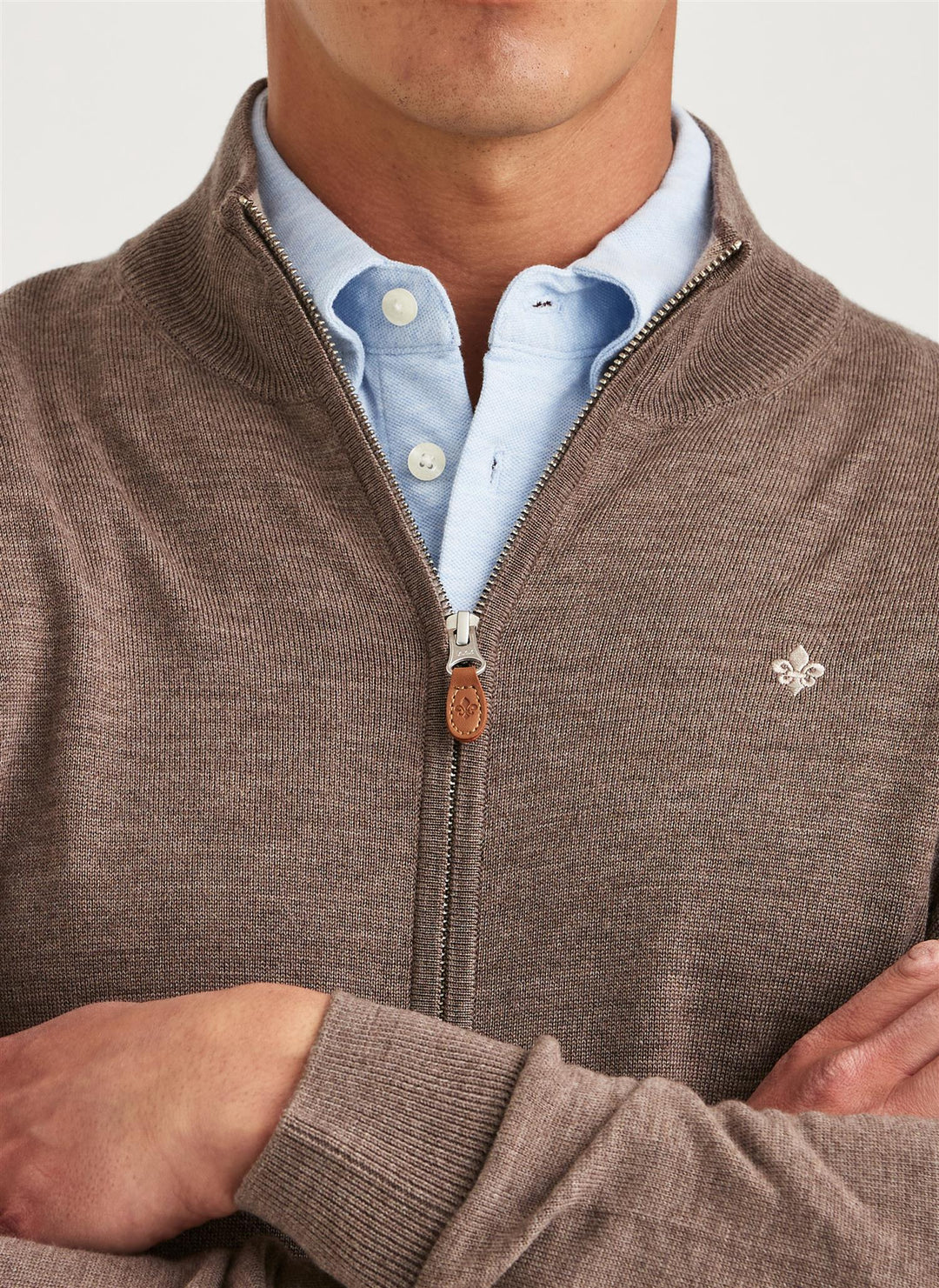 Merino Zip Cardigan Brown