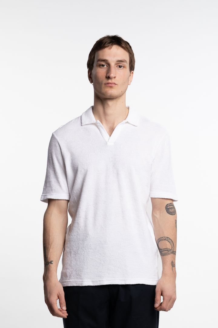 Terrycloth Polo T-Shirt Short Sleeve White