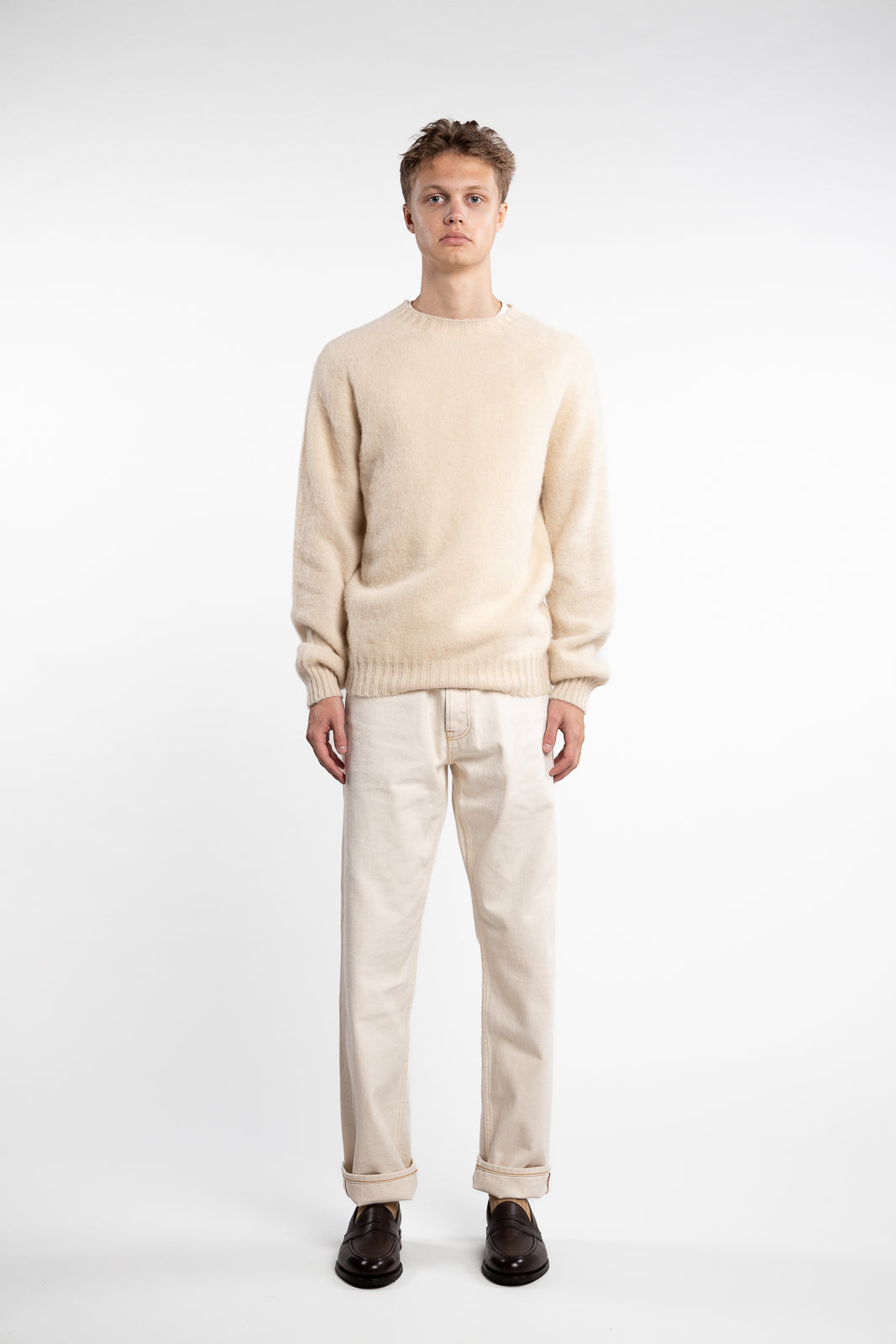 Brushed Shetland Crew Neck Jumper Cream