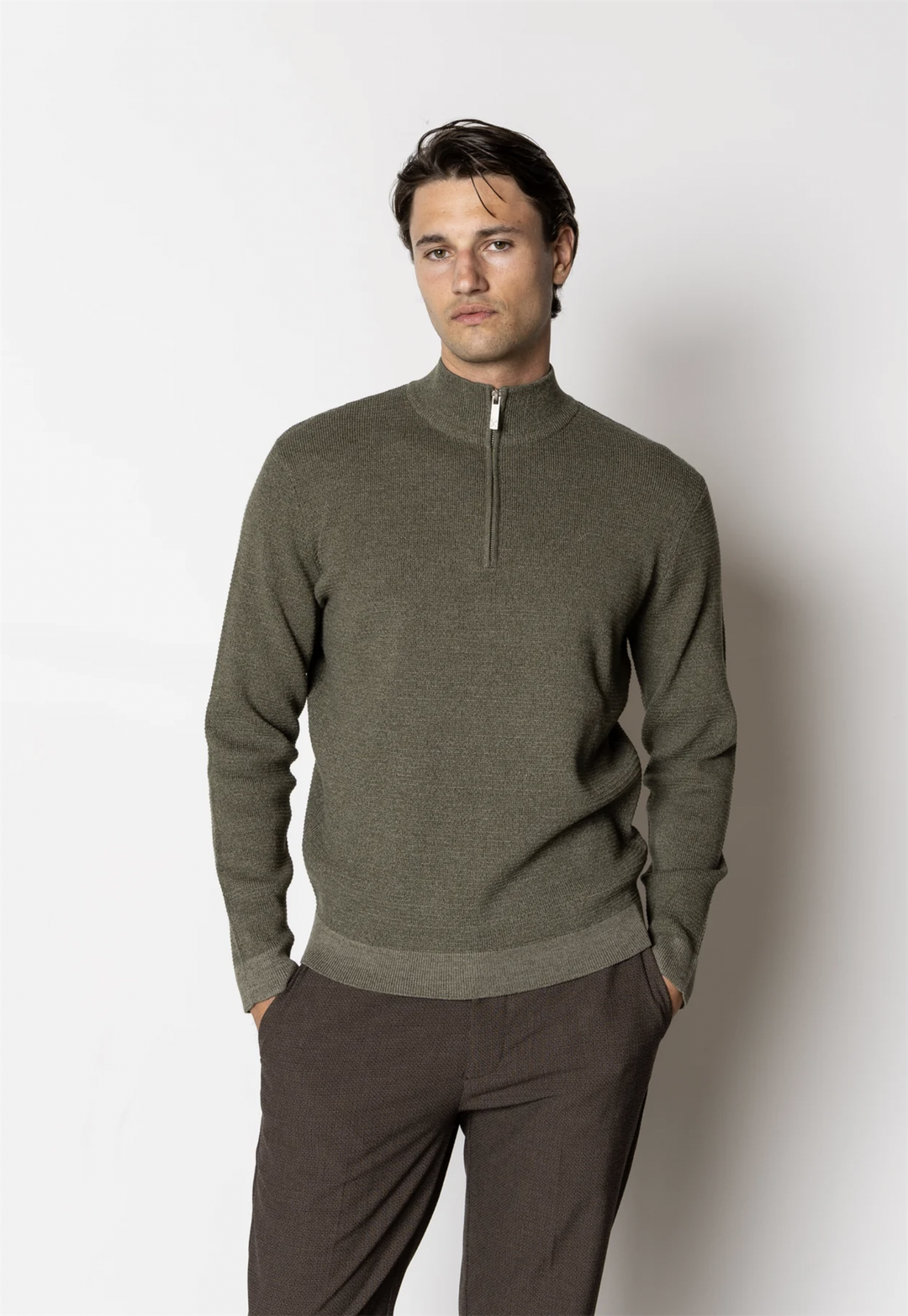 Oscar Half-Zip Knit Army Melange