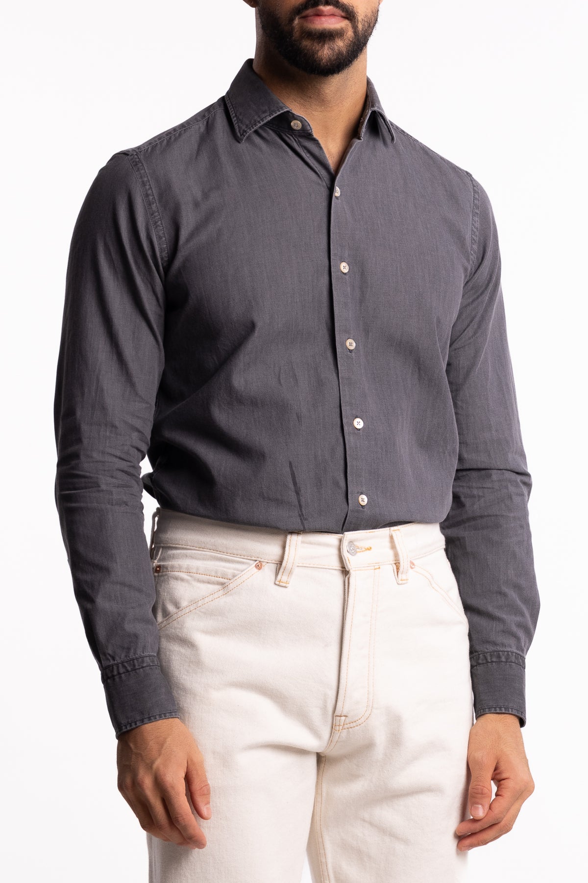 Cotton Chambray Shirt Light Grey Denim