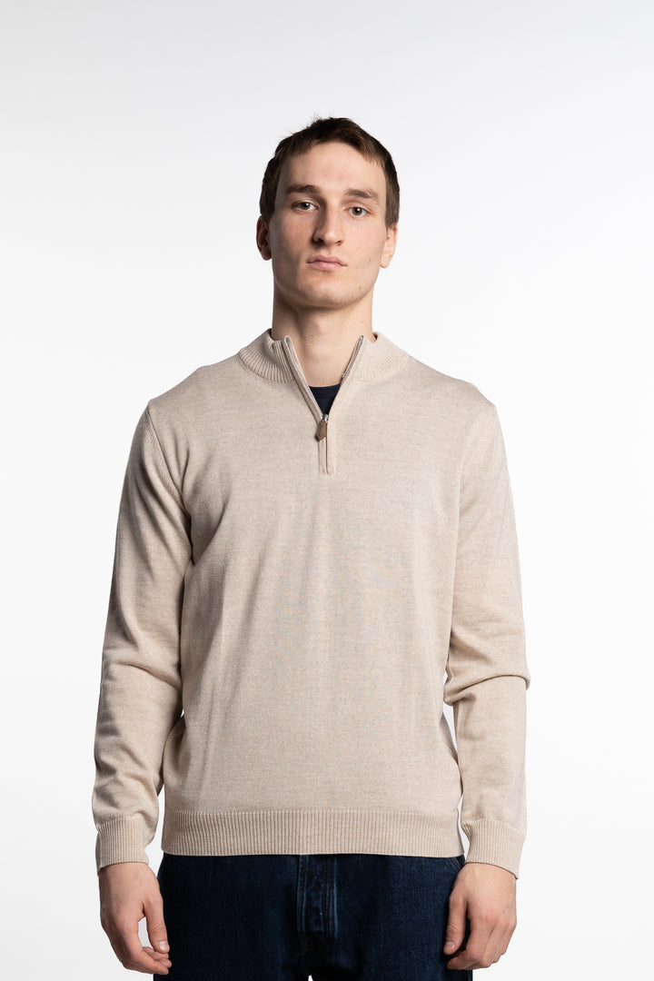 Merino Wool Half Zip Lt. Brown