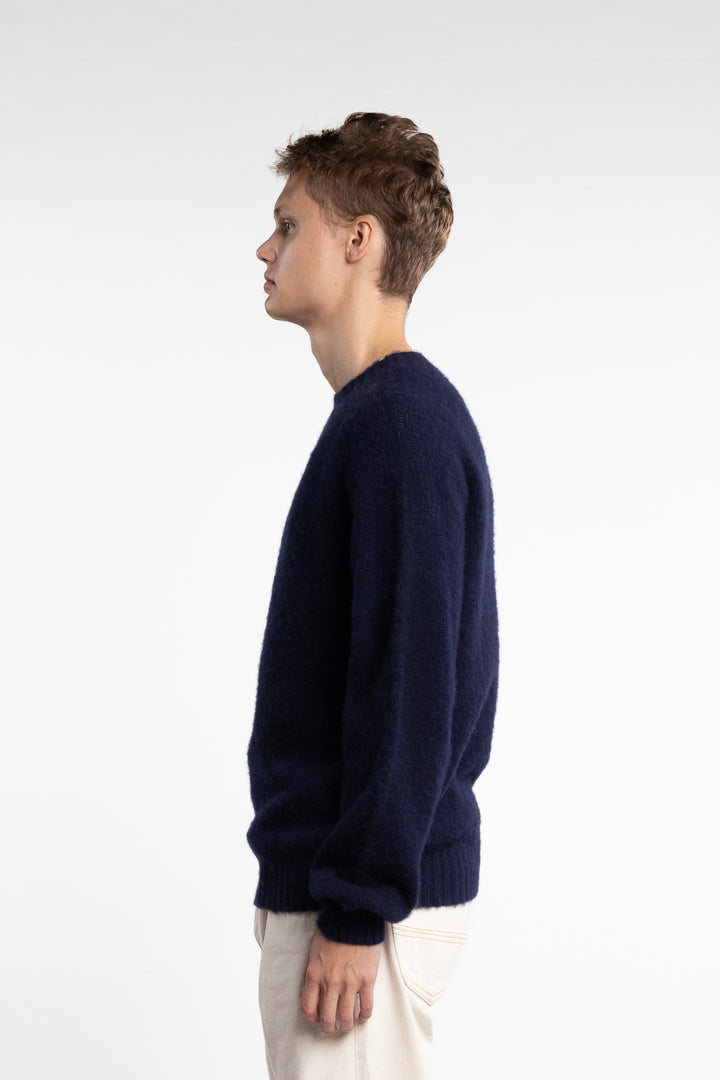 Brushed Shetland Crew Neck Jumper Navy