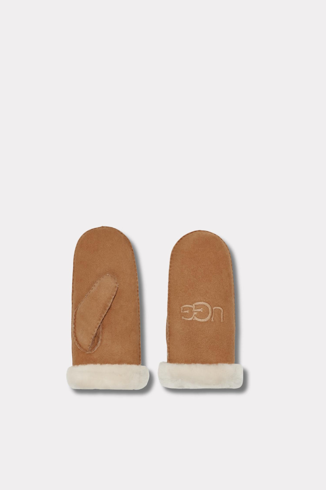 W Sheepskin Embroider Mitten- Chestnut