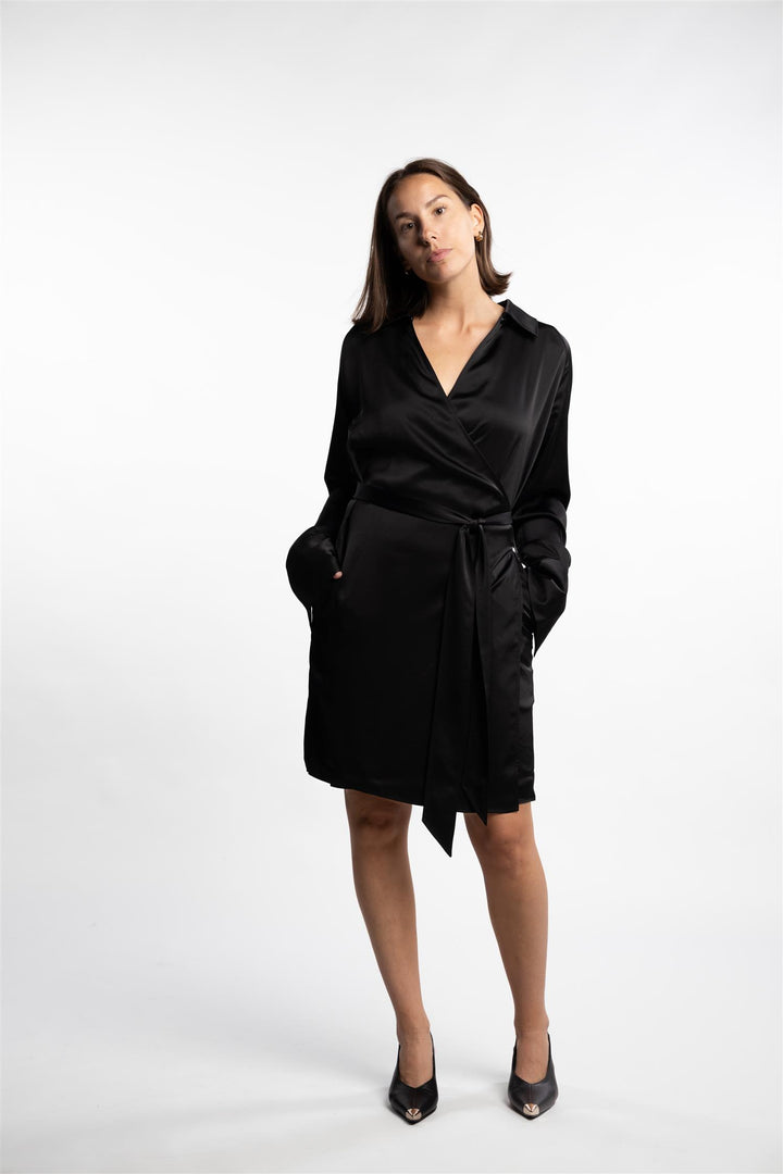 Wrap Shirt Dress- Black