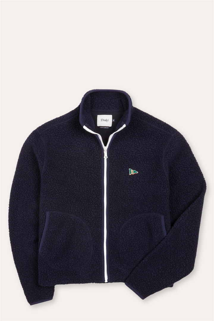 Boucle Wool Zip Fleece Jacket Navy