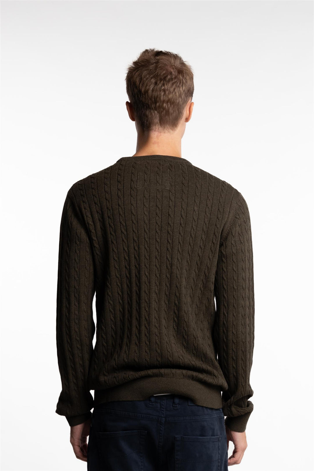 O-neck Cable Knit Army Mel