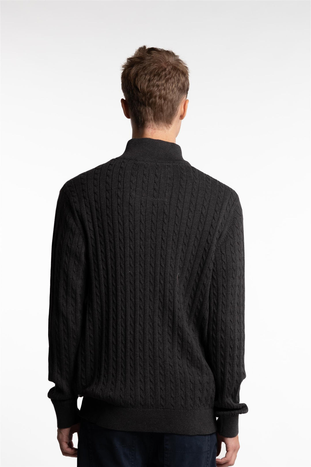 Half Zip Cable Knit Charcoal Melange