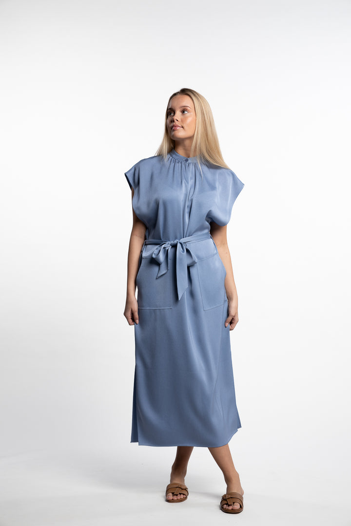 Belted Stand Collar Dress- Air