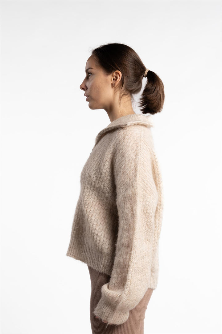 Florie Brushed Zip Knit- Warm Sand