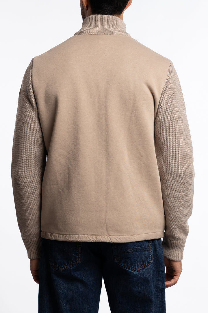 Multi Material Padded Hybrid Jacket Beige