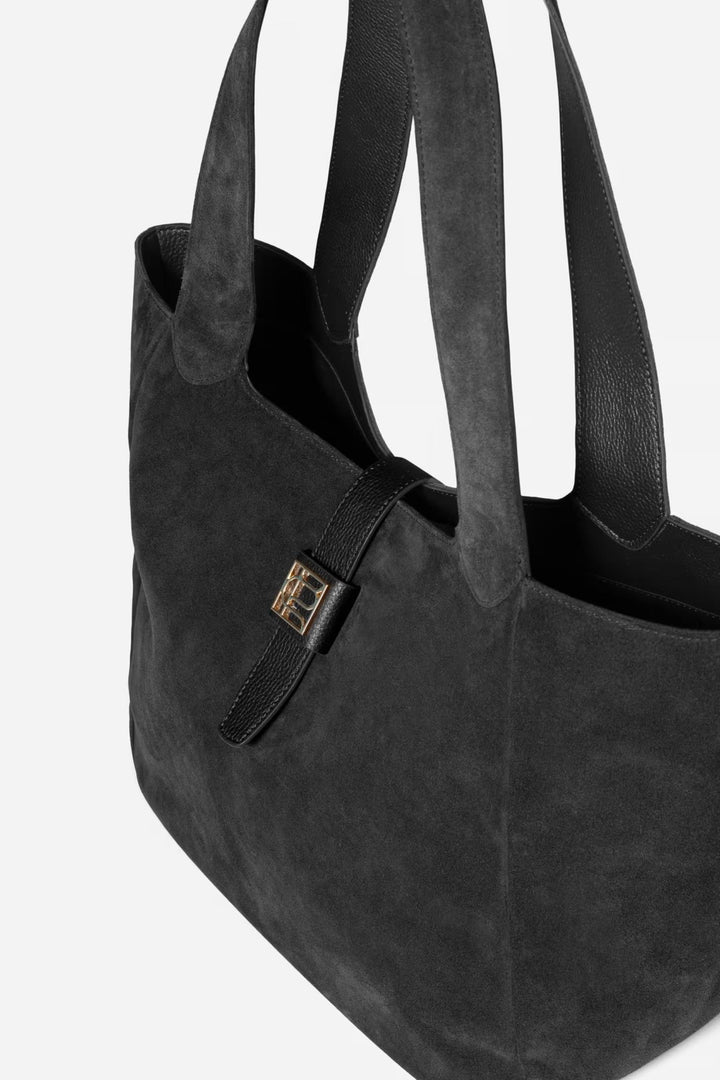 Lucille Tote Bag Large- Black Suede