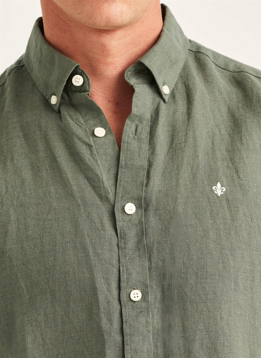 Douglas Classic Fit Linen Shirt Olive