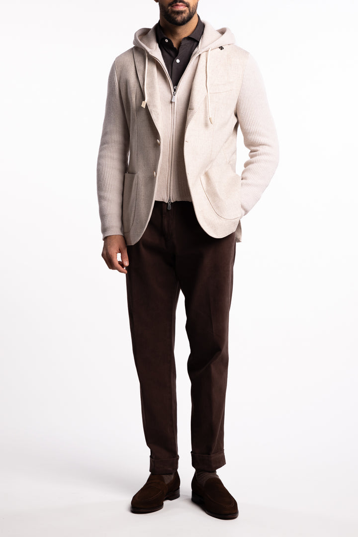 Knitted Hooded Wool Blazer Beige