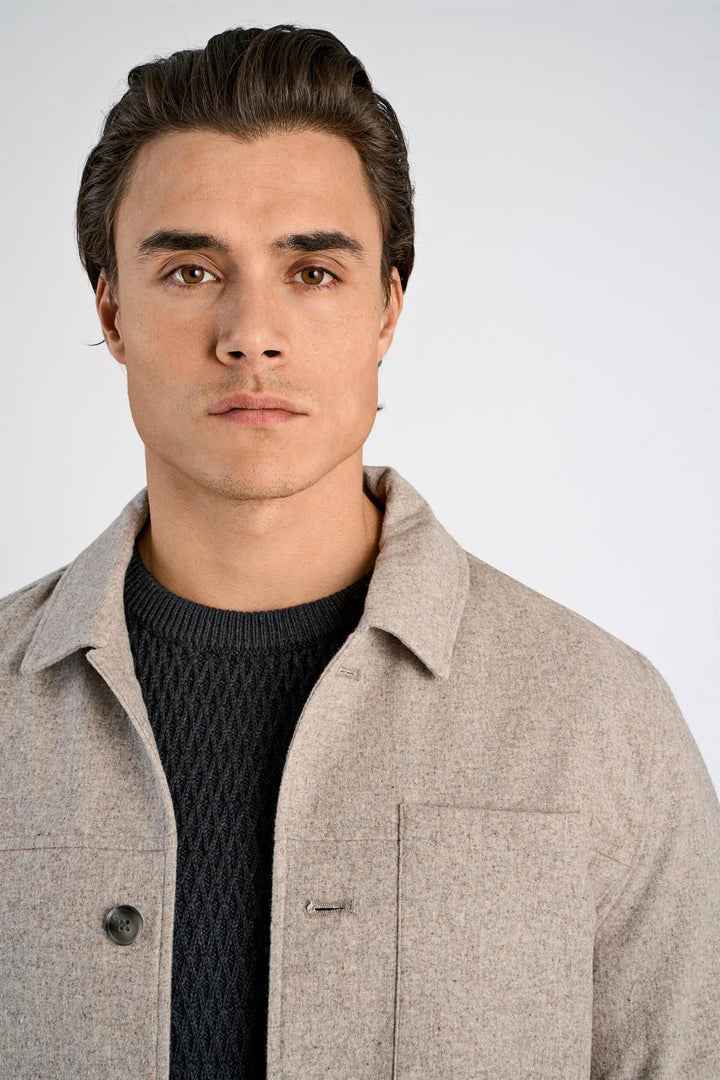 Cropped Length Overshirt Dark Sand Melange