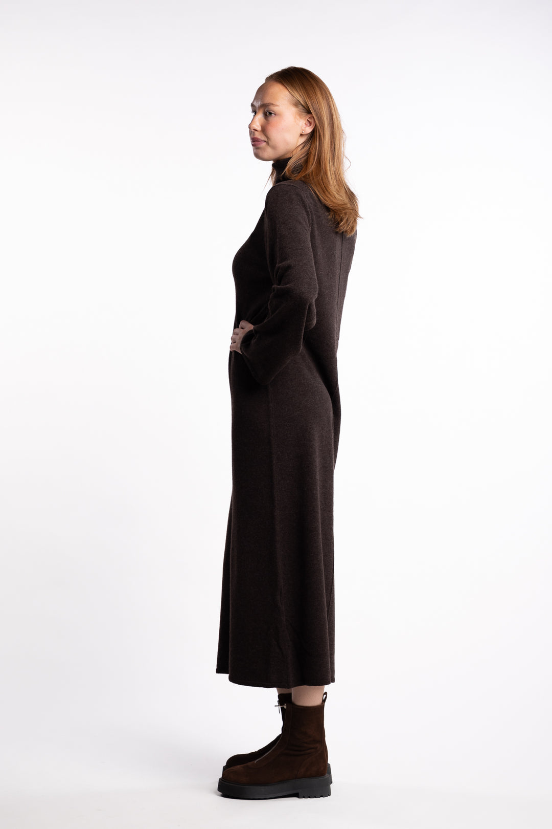 Turtleneck Touloun Maxi Dress- Coffee