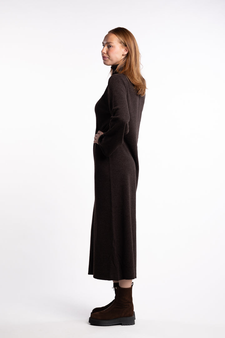 Turtleneck Touloun Maxi Dress- Coffee
