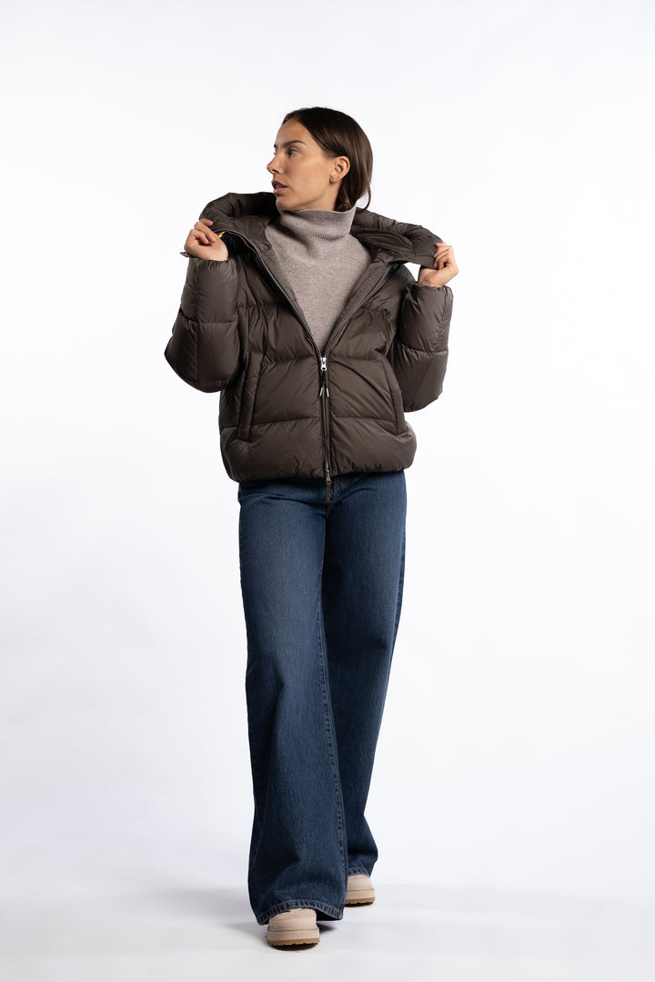 Tilly Hooded Down Jacket - Olive Grey