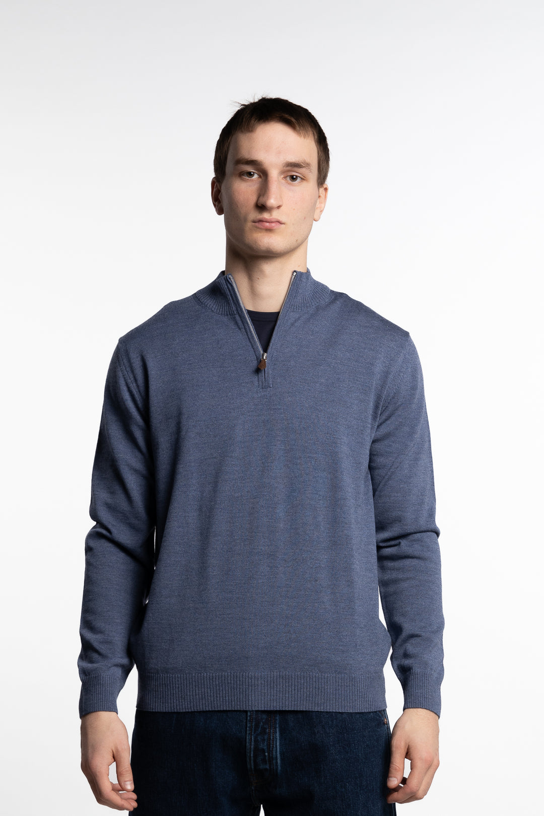 Merino Wool Half Zip Blue