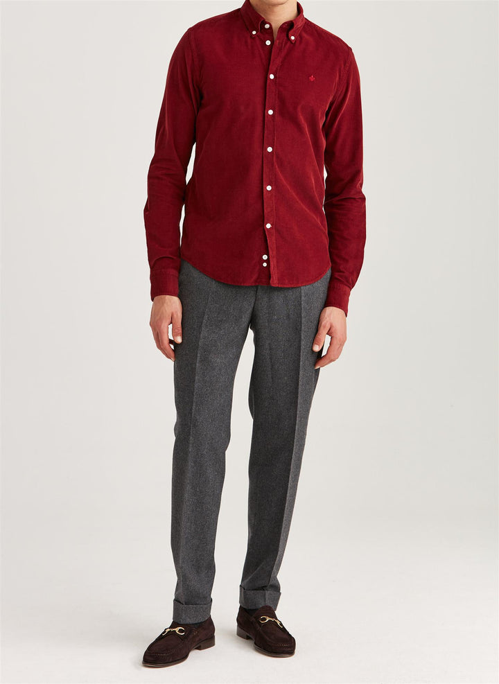 Douglas Slim Fit Cord Shirt Red