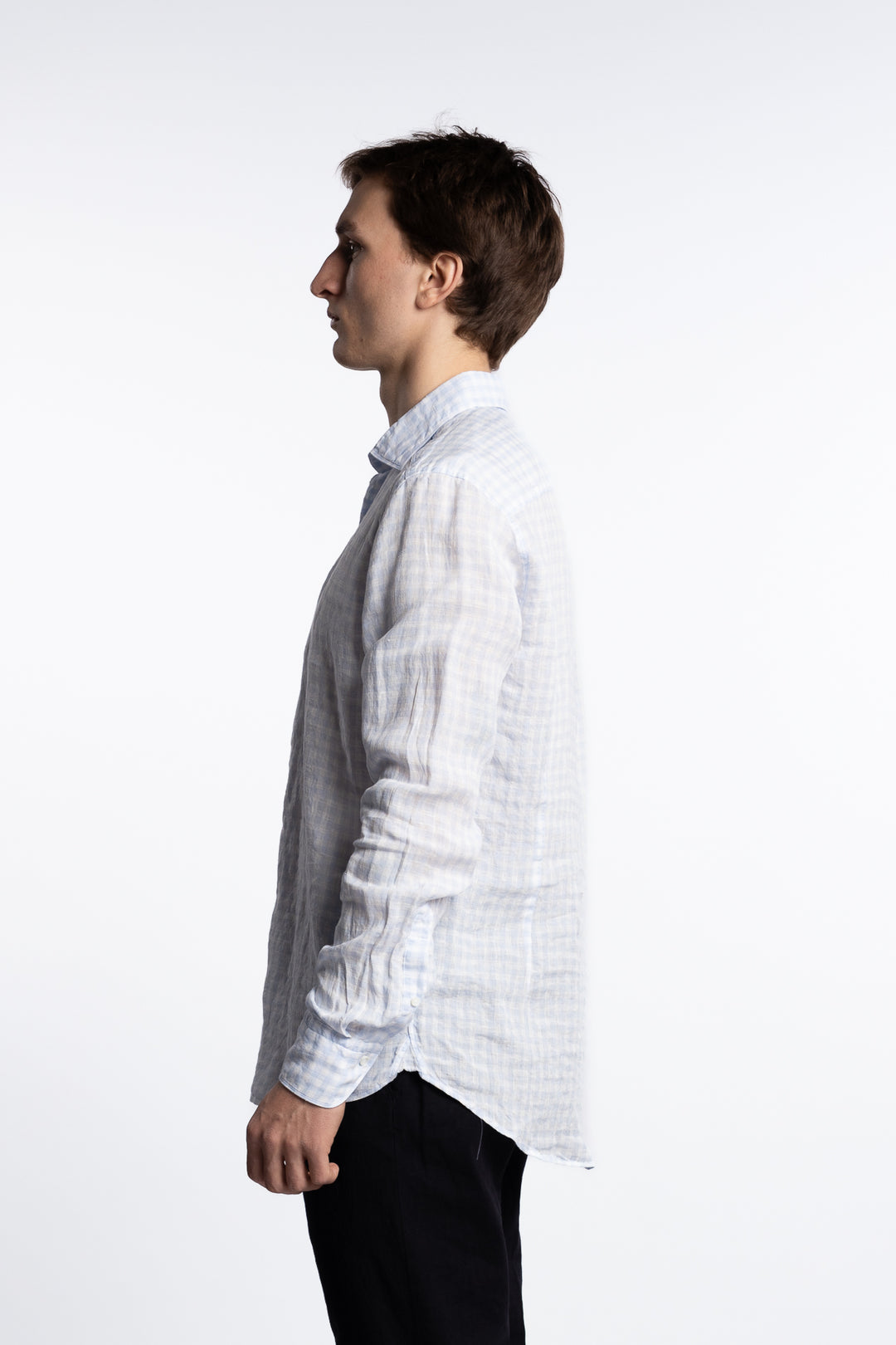 Slimline Linen Shirt Light Blue Check