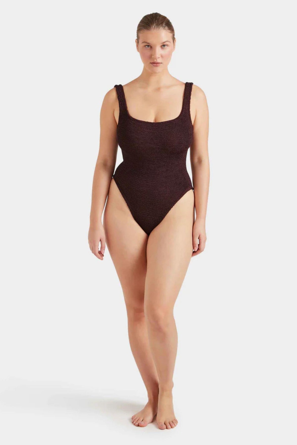 Square Neck Swim- Metallic Chocolate