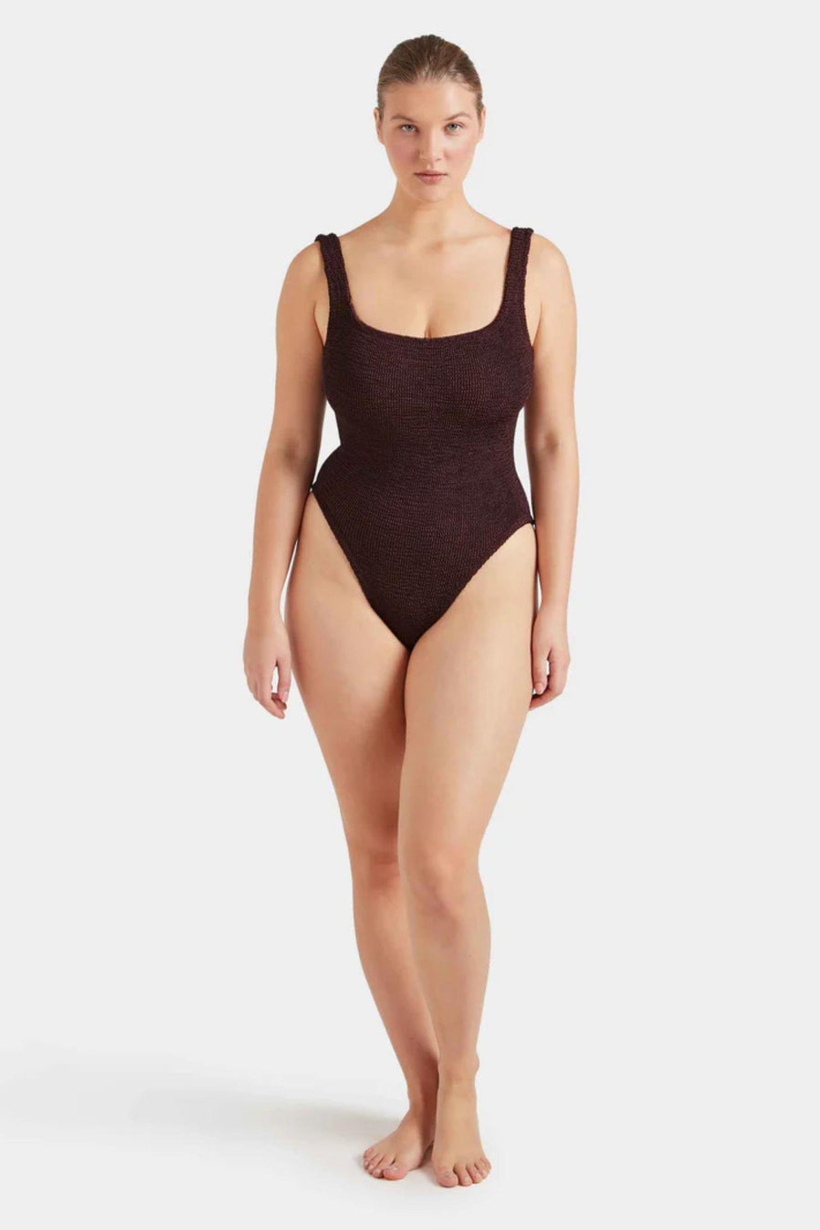 Square Neck Swim- Metallic Chocolate