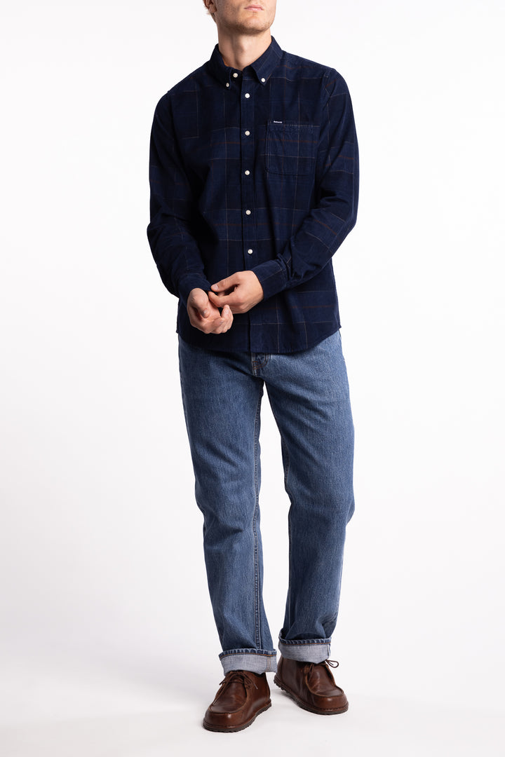 Blair Tailored Long-Sleeved Cord Shirt Midnight Tartan