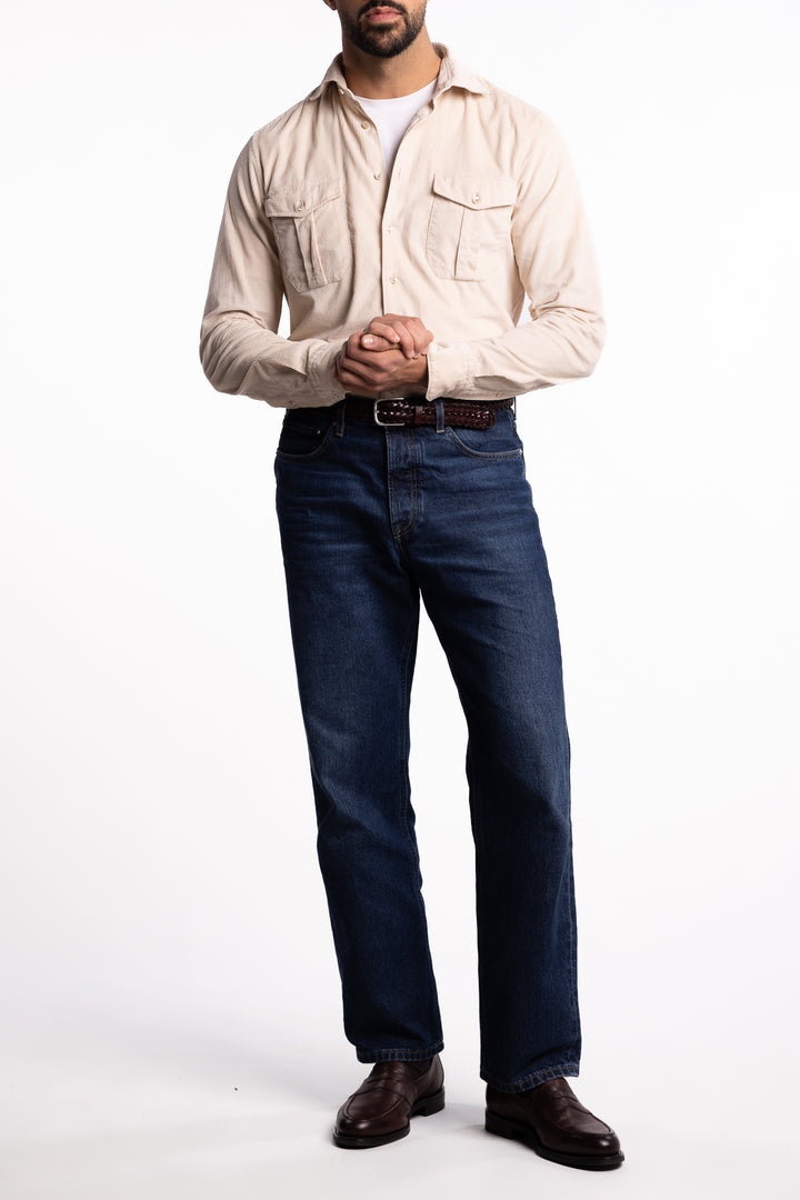 Slimline Corduroy Double Pocket Shirt Off-White