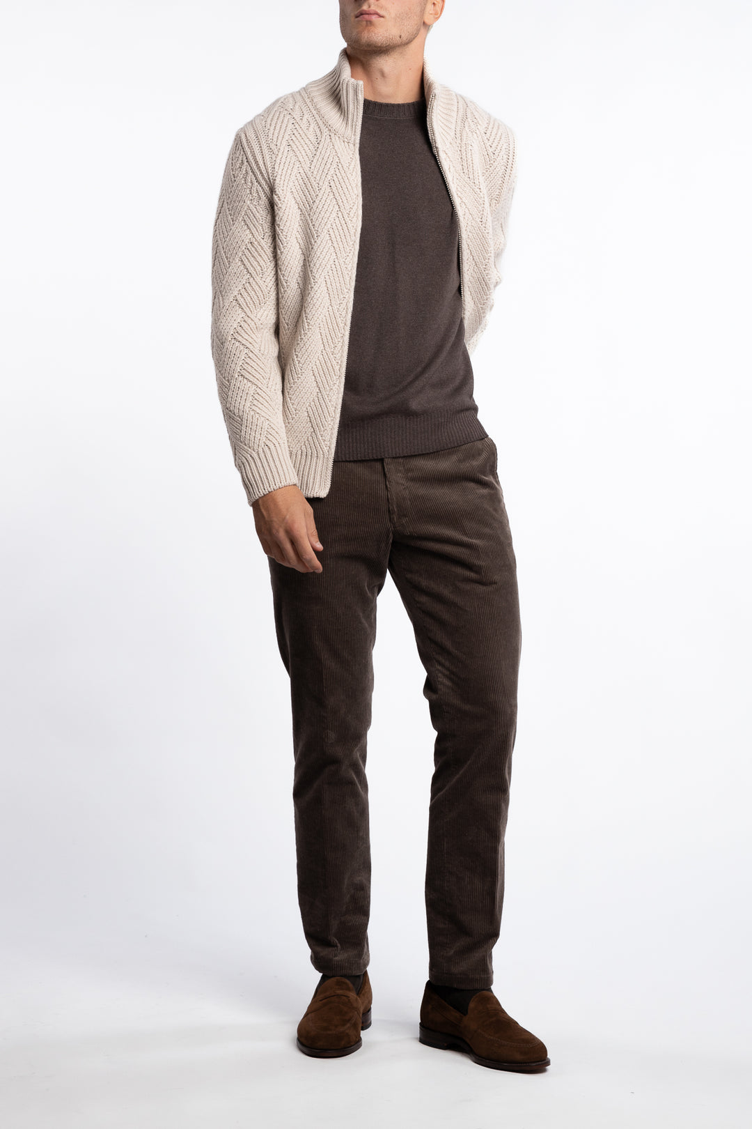 Cashmere Full-zip Jacket Beige