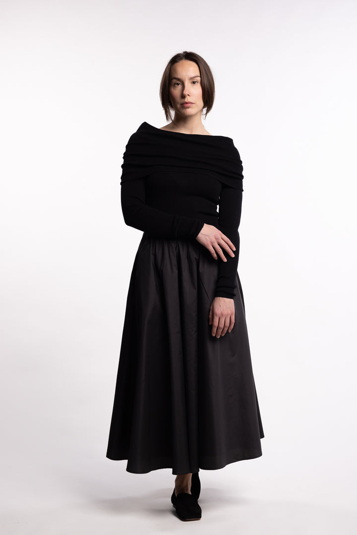 Off Shoulder Knit Top - Jet Black