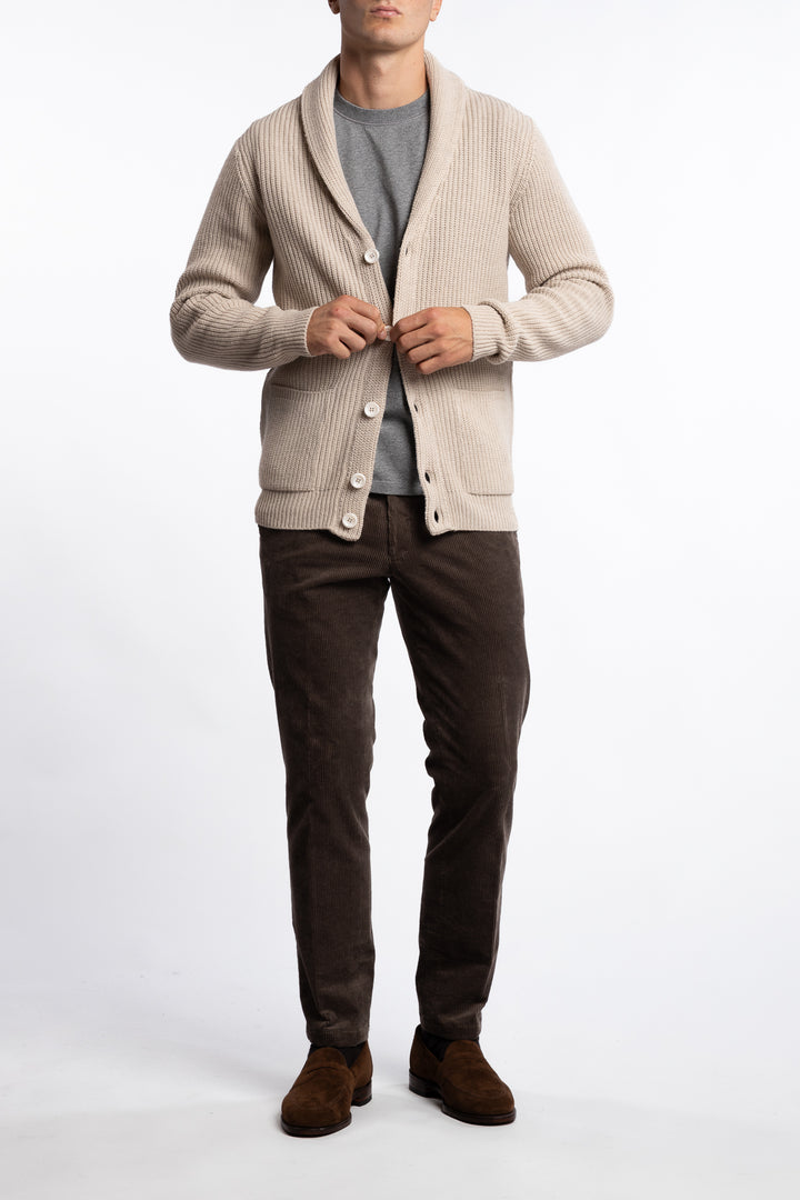 Shawl Collar Wool Cardigan Beige